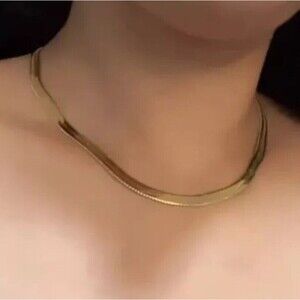 Jennifer Zeuner 14K Yellow Gold Plated Herringbone Hamilton Necklace W/Dust Bag